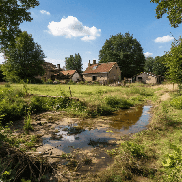 Terrain en friche avec une maison